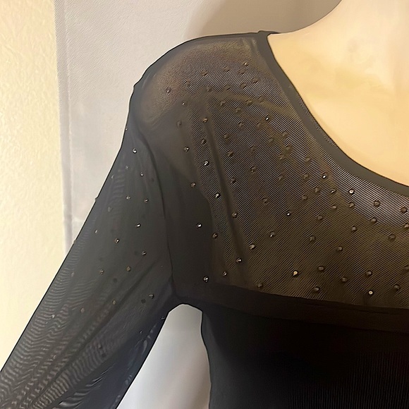 Cache Chest black sheer with Black rhinestones long sleeve with solid bottom. - Picture 4 of 14